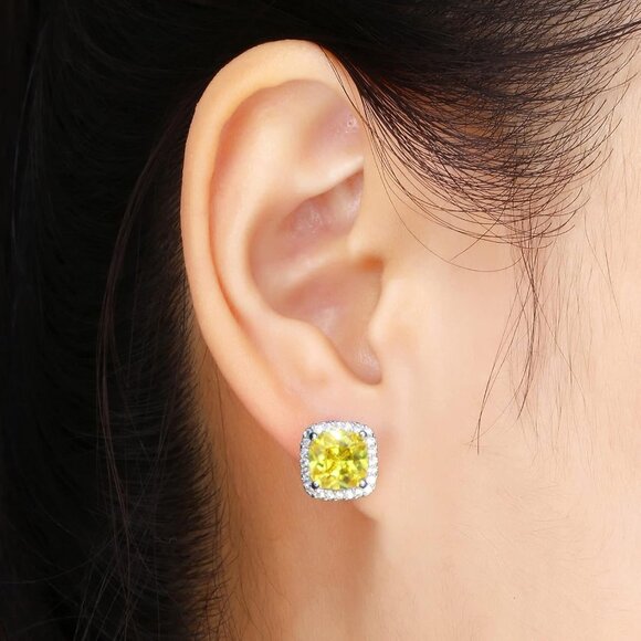 Women's Square Birthstone Cubic Zirconia Mall Dainty Yellow Elegant Earring - Picture 3 of 6